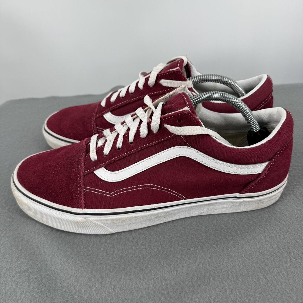 Vans Old Skool Mens 11 Burgundy Maroon White Suede Canvas Skate Shoes 500714